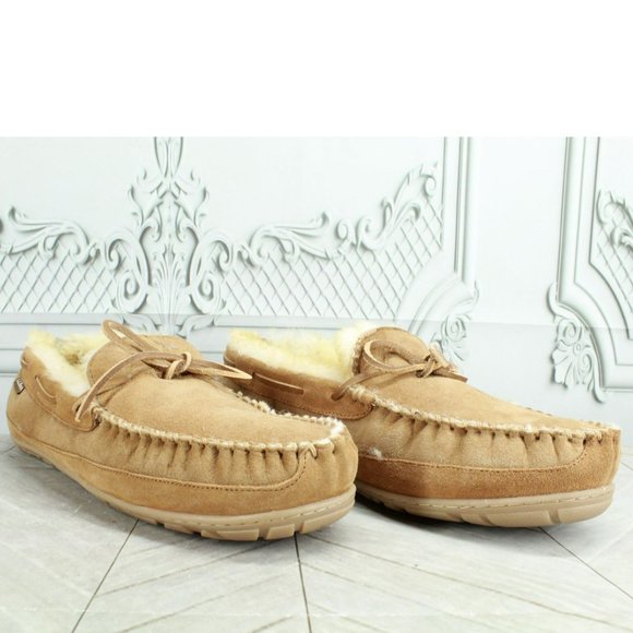 LL Bean Brown Suede Wicked Good Shearling Lined Moccasin Slippers Size 13 M - Picture 3 of 9